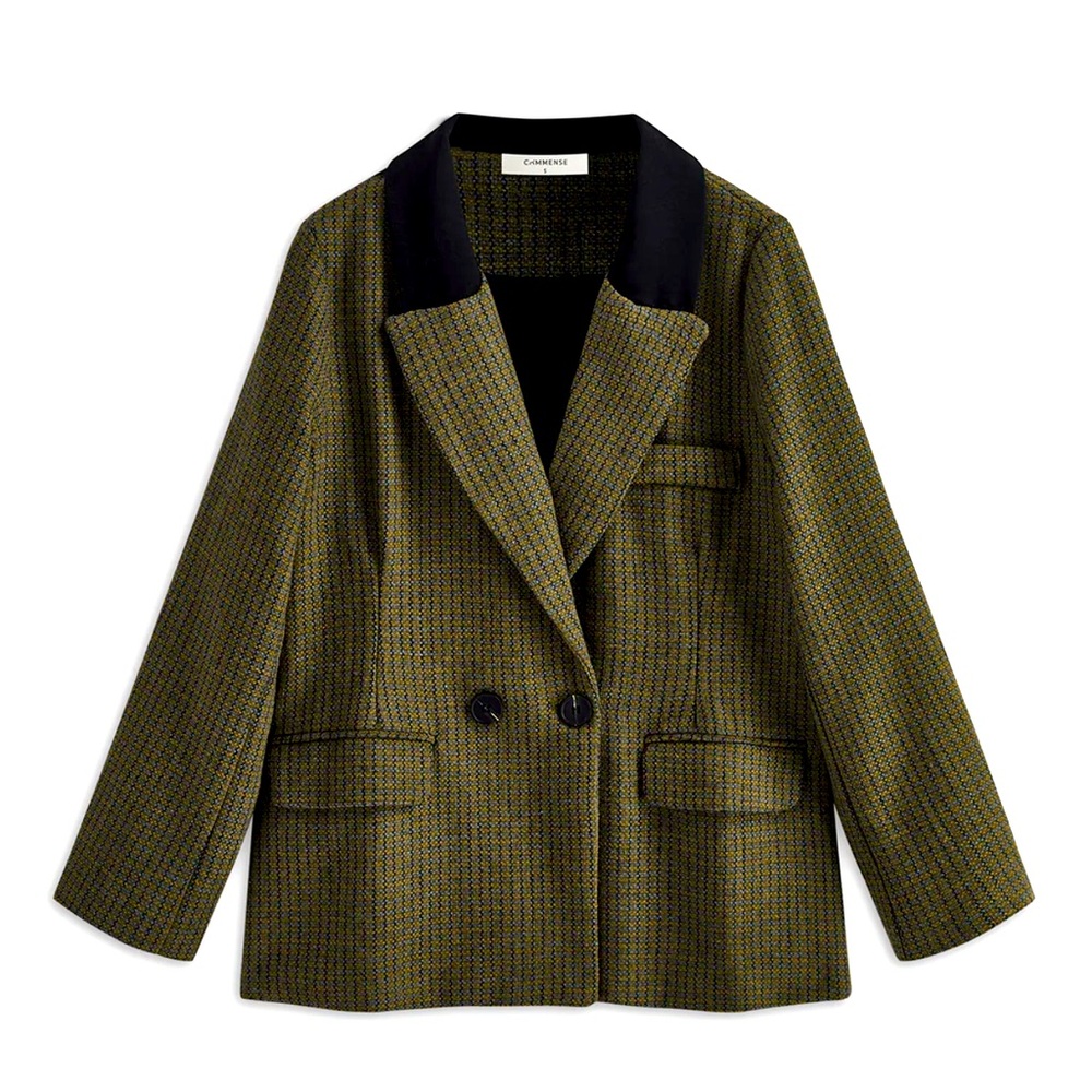 Commense Oversized Tweed Plaid Check Blazer Size L NWT